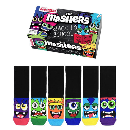 Childrens Oddsock Black - Back To School Mashers Mismatch 6 Pack UK 12-5.5