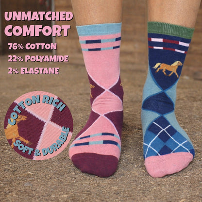 United Oddsocks SADDLE UP, 6 Horsey Odd Socks Gift Box-Ladies Size 4-8