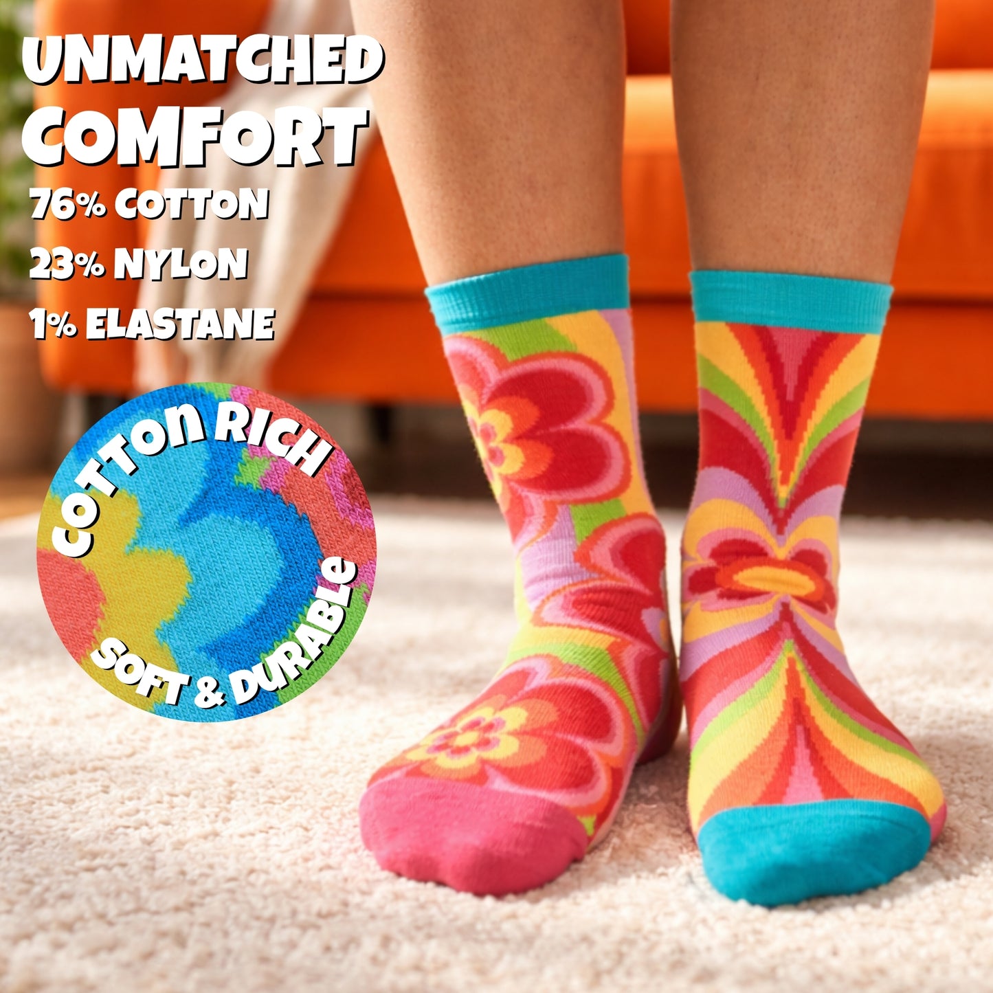 United Oddsocks Flower Power Gift Box, 4 Funky Floral Odd Socks for Women