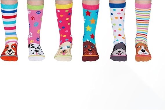 United Oddsocks Pup Stars 6 Oddly Coordinated Novelty Dog Kids Socks UK 12-5.5