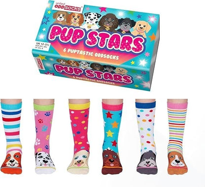 United Oddsocks Pup Stars 6 Oddly Coordinated Novelty Dog Kids Socks UK 12-5.5