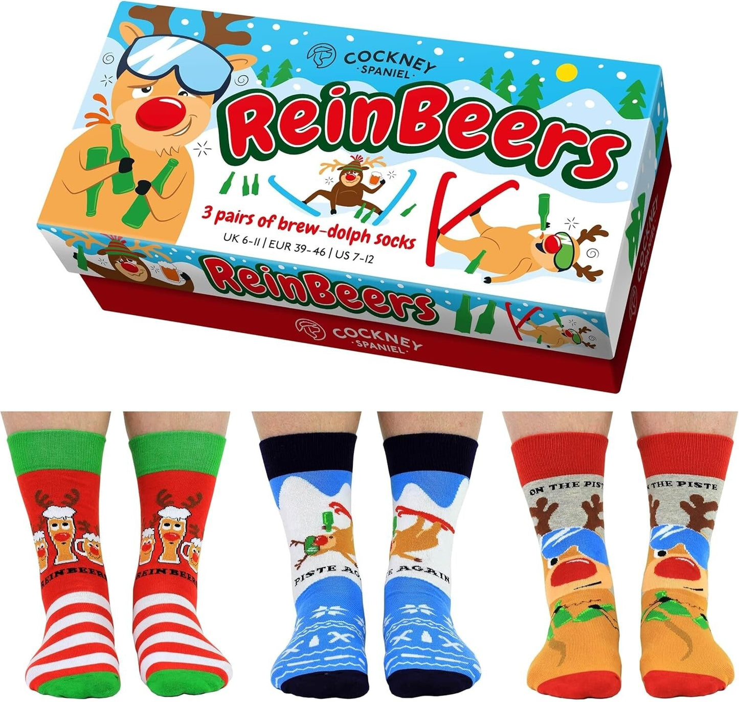 Cockney Spaniel Mens Novelty Christmas Funny Socks ReinBeers 3 Pairs Dad Gifts