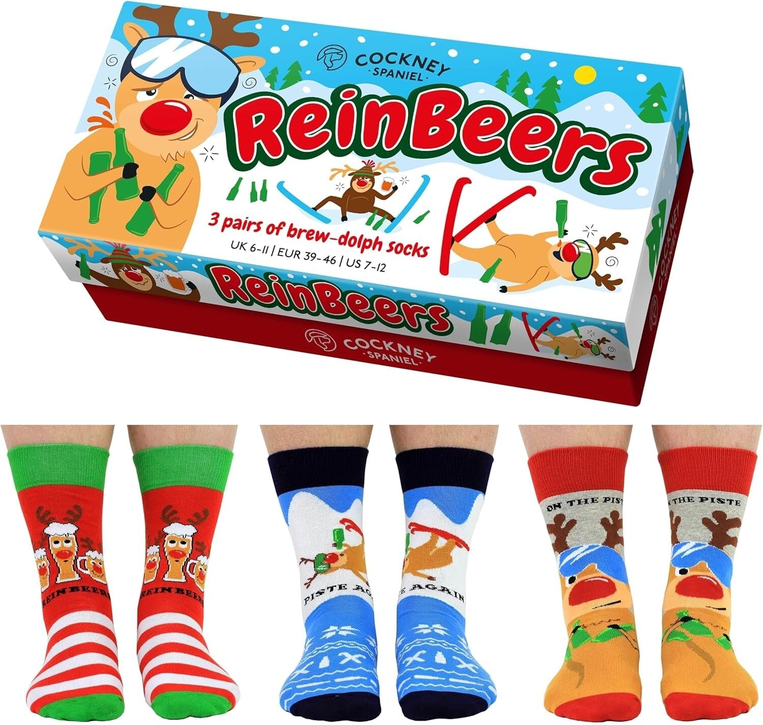 Cockney Spaniel Mens Novelty Christmas Funny Socks ReinBeers 3 Pairs Dad Gifts