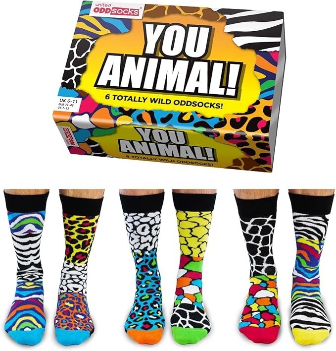 United Oddsocks You Animal - 6 Wild Mix & Match Novelty Socks for Men