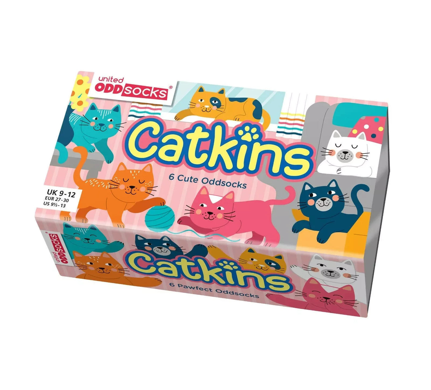 UNITED ODDSOCKS CATKINS SOCKS SIX ODD CUTE CAT SOCKS FOR GIRLS UK SIZE 9 - 12