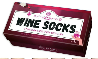 Cockney Spaniel - 3 Pairs of WINE O'CLOCK SOCKS - Socks in a Gift Box - UK 4-8