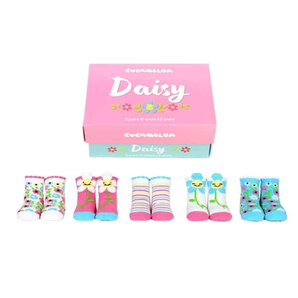 Cucamelon Daisy Flower Floral Stripes 5 Pairs 1-2 Years Gift Box (NEW!)