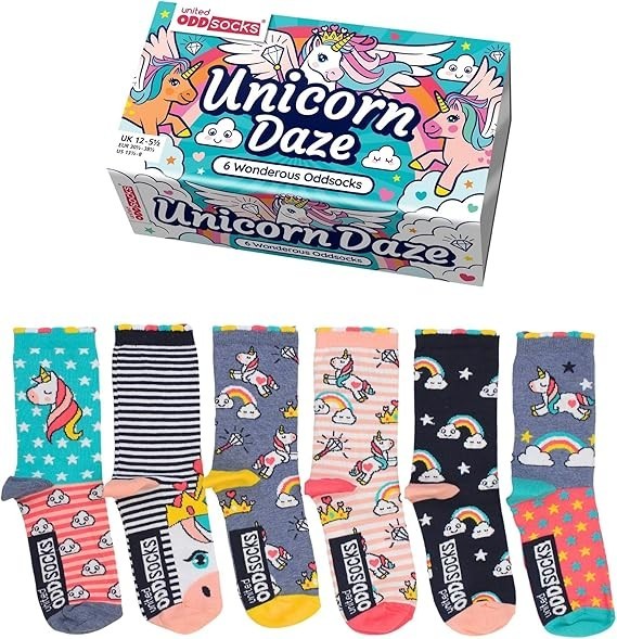 United Oddsocks Set Of 6 Colourful Mismatch Odd Unicorn Daze Socks UK 12 - 5.5