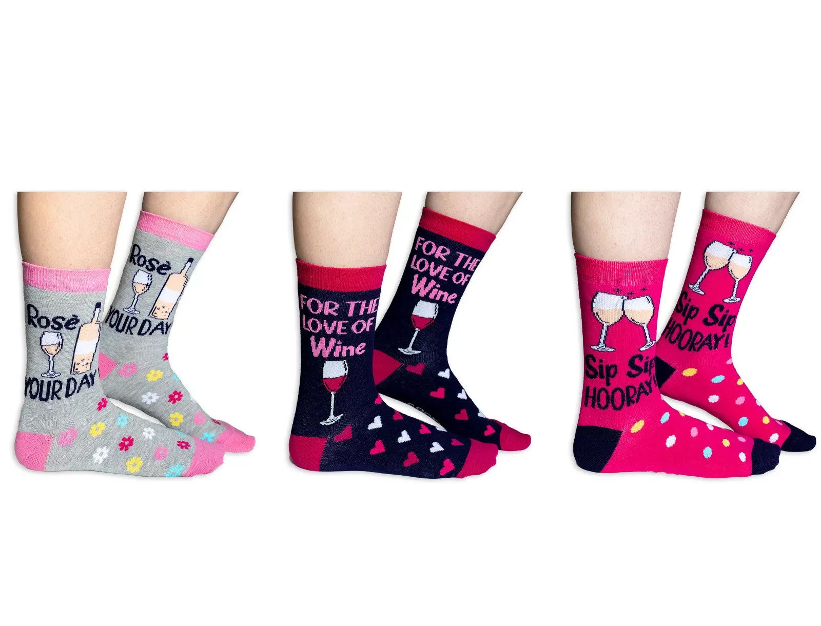 Cockney Spaniel - 3 Pairs of WINE O'CLOCK SOCKS - Socks in a Gift Box - UK 4-8