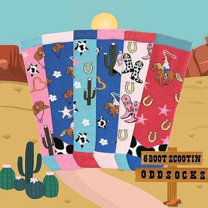 Childrens Socks Oddsock Western Cowboy Rodeo Yee Haw Mismatch 6 Pack UK 12-5.5