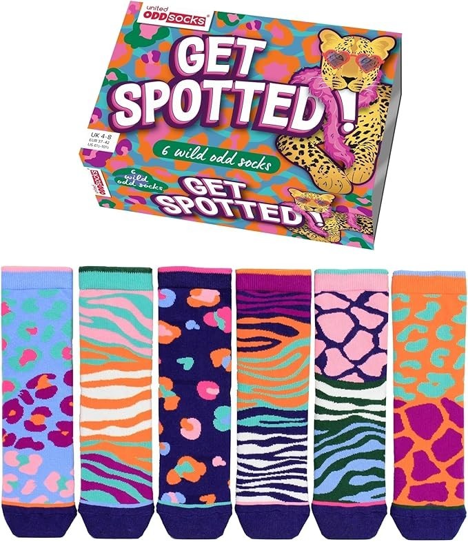 United Oddsocks Get Spotted 6 Odd Socks Gift Box-Ladies Size 4-8