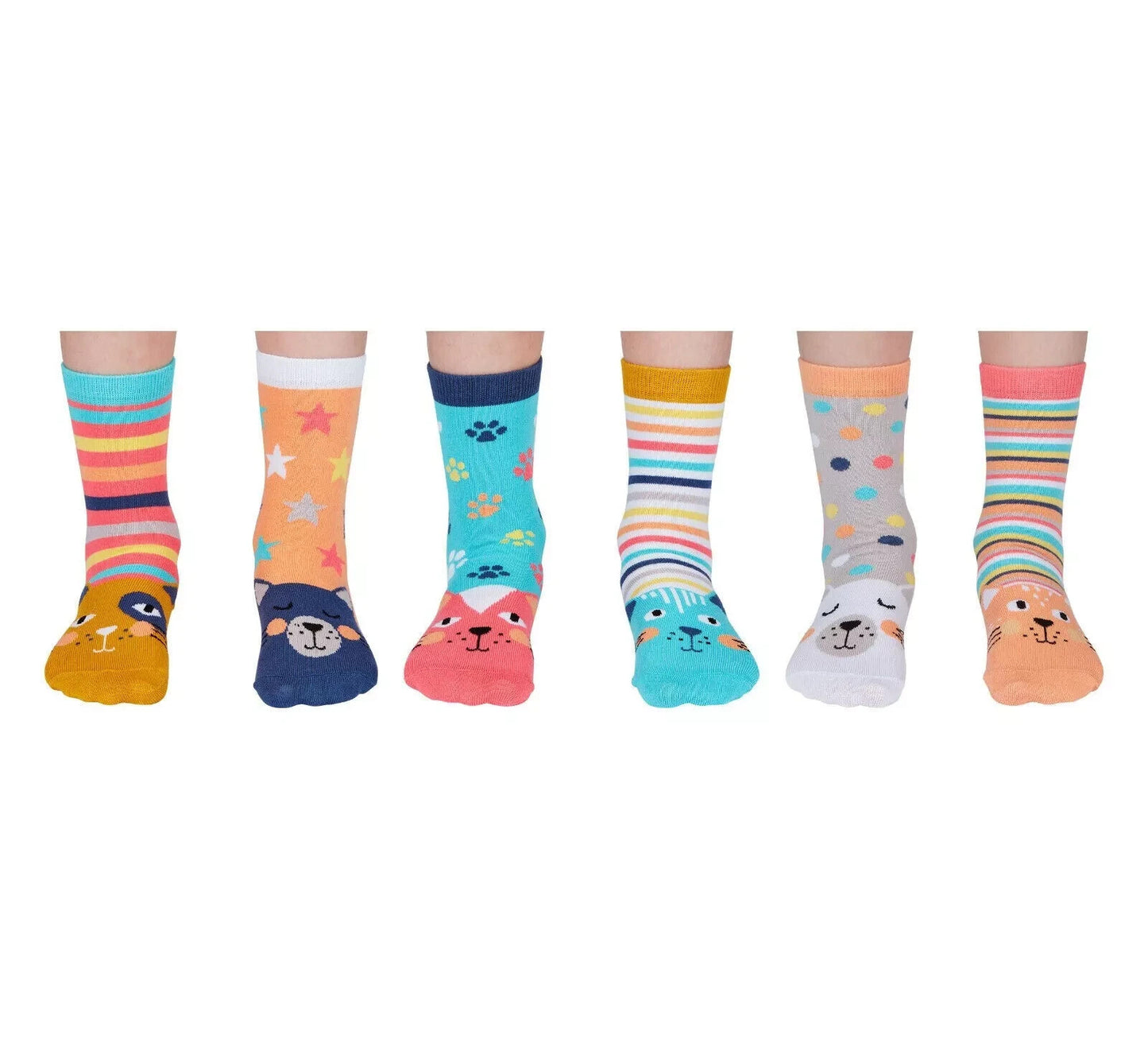 UNITED ODDSOCKS CATKINS SOCKS SIX ODD CUTE CAT SOCKS FOR GIRLS UK SIZE 9 - 12