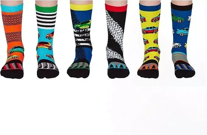 United Oddsocks Wheely Good Box of 6 Boys Odd Socks Car Designs - UK Size 12-5.5
