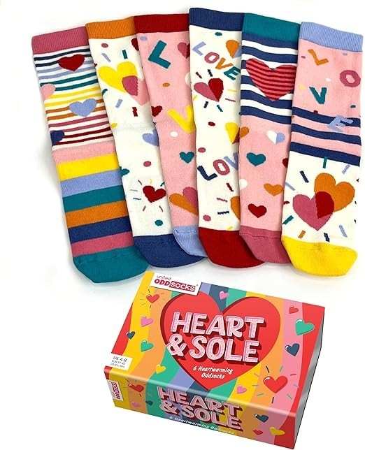 UNITED ODDSOCKS HEART AND SOLE SOCKS SIX ODD SOCKS FOR LADIES  6 - 11 GIFT IDEA