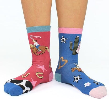 Childrens Socks Oddsock Western Cowboy Rodeo Yee Haw Mismatch 6 Pack UK 12-5.5
