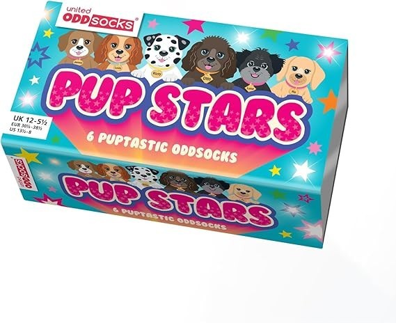 United Oddsocks Pup Stars 6 Oddly Coordinated Novelty Dog Kids Socks UK 12-5.5