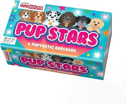 United Oddsocks Pup Stars 6 Oddly Coordinated Novelty Dog Kids Socks UK 12-5.5