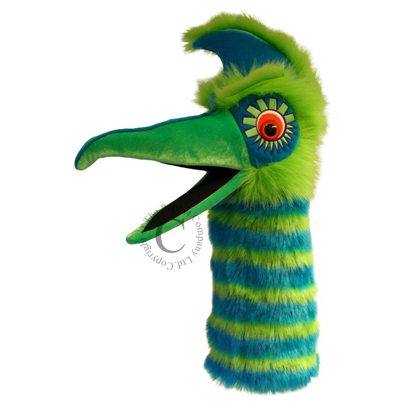Puppet Company Green & Blue Snappers Guzzle Crazy Bird Hand Puppet with Squeaker