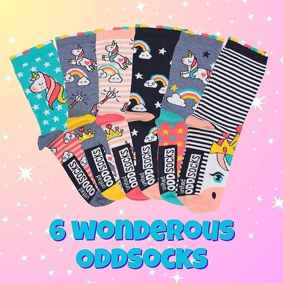United Oddsocks Set Of 6 Colourful Mismatch Odd Unicorn Daze Socks UK 12 - 5.5