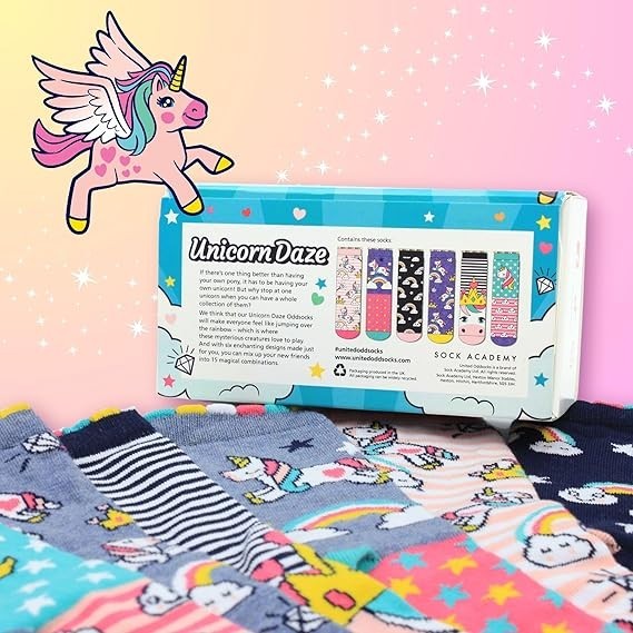 United Oddsocks Set Of 6 Colourful Mismatch Odd Unicorn Daze Socks UK 12 - 5.5
