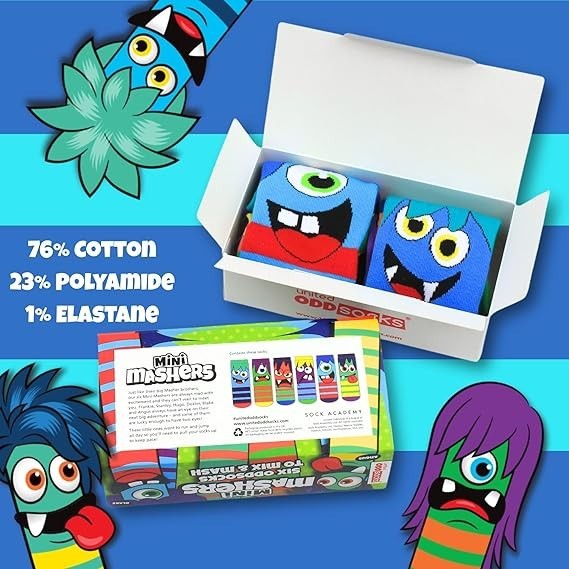 United Oddsocks The Mashers Six Monster Faced Odd Socks - Pack of 6