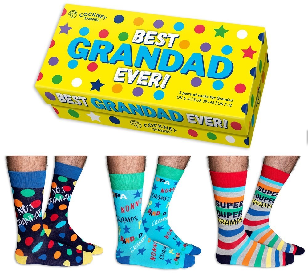 Cockney Spaniel Best Grandad Ever Box Set of Socks - Uk Size 6-11 - Novelty