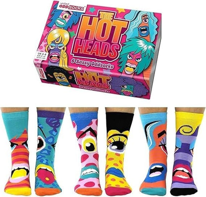 United Oddsocks Hot Heads 6 Odd Socks Gift Box-Ladies Size 4-8
