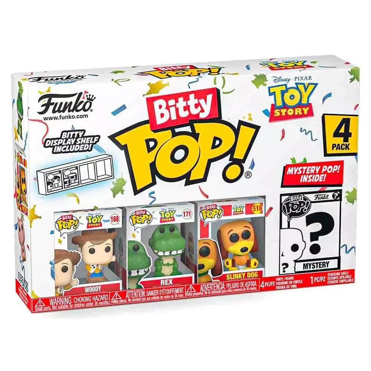 Toy Story Bitty POP Funko Figures 4-Pack - Woody, Rex, Slinky Dog & Mystery