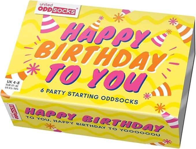 United Oddsocks Box Of 6 Ladies Odd Socks Women Happy Birthday To You UK 4-8