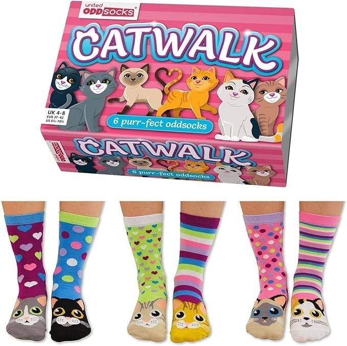United ODDSOCKS Catwalk Size UK 4-8 Set Of 6 Women's Socks Kittens Odd Gift Idea