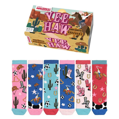 Childrens Socks Oddsock Western Cowboy Rodeo Yee Haw Mismatch 6 Pack UK 12-5.5