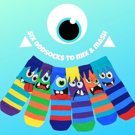 United Oddsocks The Mashers Six Monster Faced Odd Socks - Pack of 6
