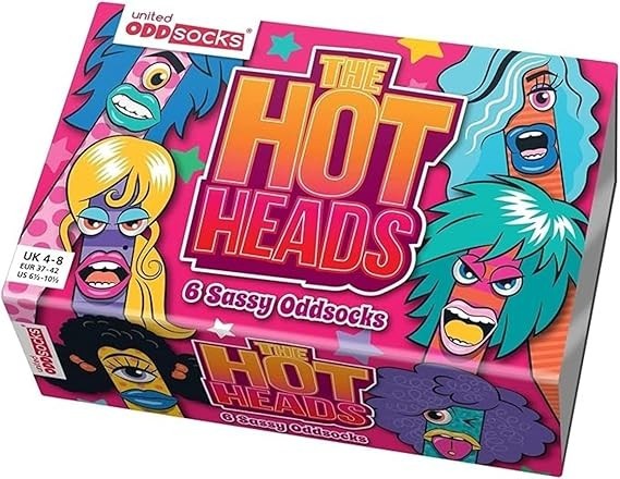 United Oddsocks Hot Heads 6 Odd Socks Gift Box-Ladies Size 4-8
