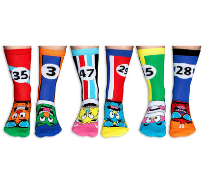 UNITED ODDSOCKS BOYS ZOOMERS ODD SOCKS RACING SOCKS BOYS SIZE 12 - 6 GIFT BOX