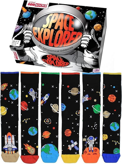 Sock Academy - SPACE EXPLORER 6-11 - 6 Odd Socks Gift Box United Oddsocks - UK 6