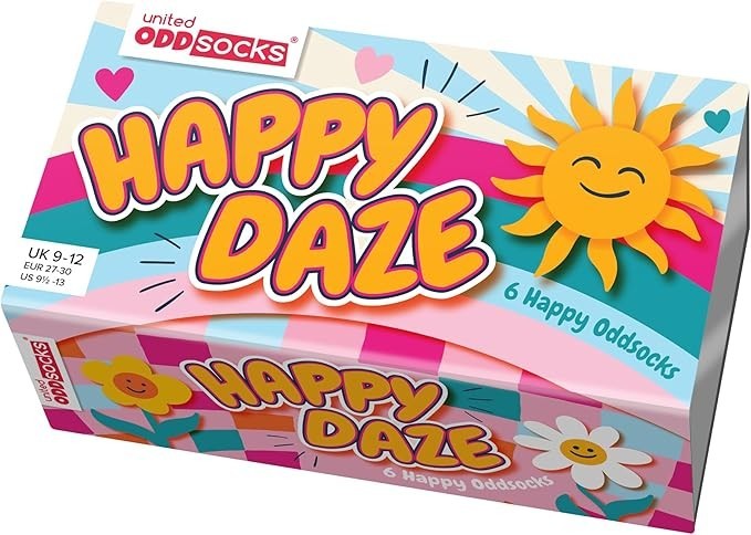 United Oddsocks Happy Daze - Box of 6 Mix & Match Oddsocks, UK 9-12, Multicolour