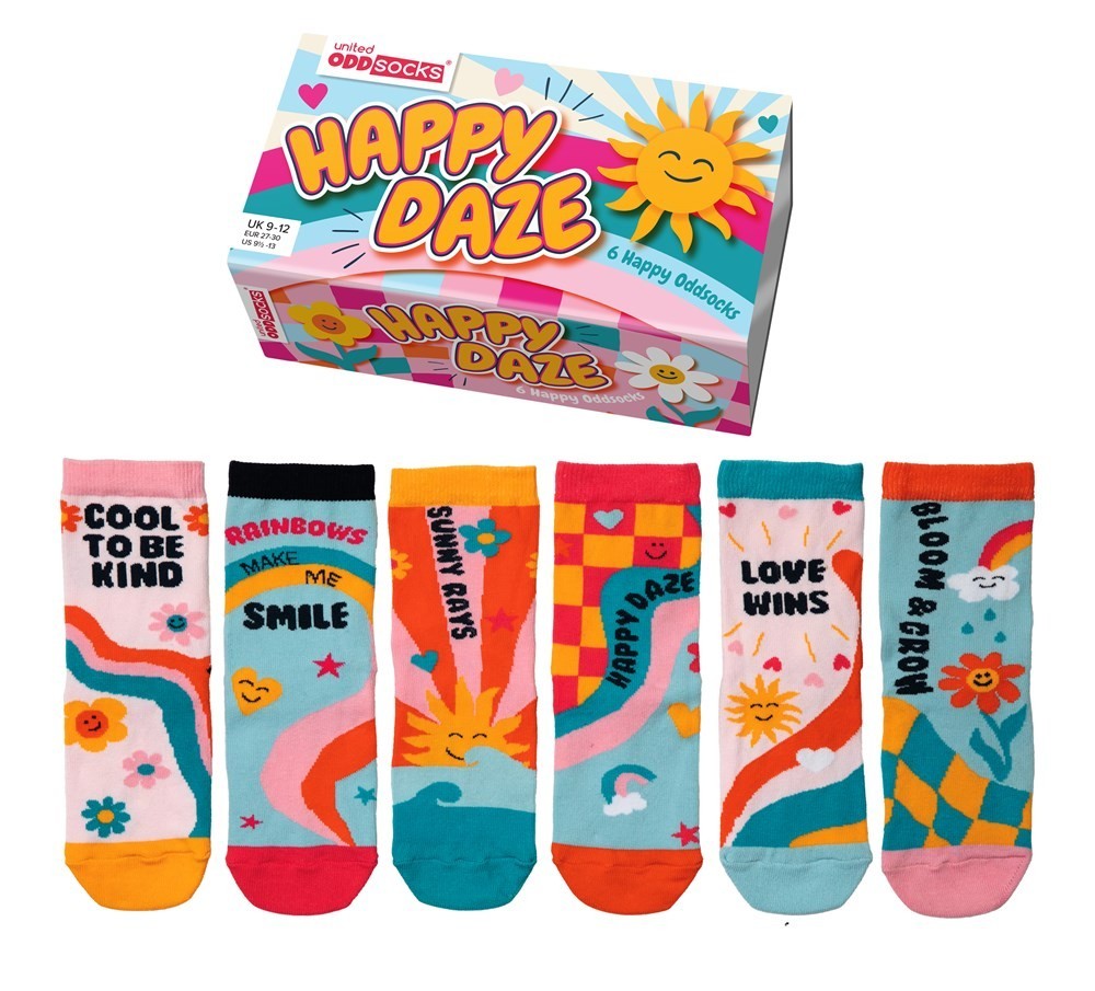 United Oddsocks Happy Daze - Box of 6 Mix & Match Oddsocks, UK 9-12, Multicolour