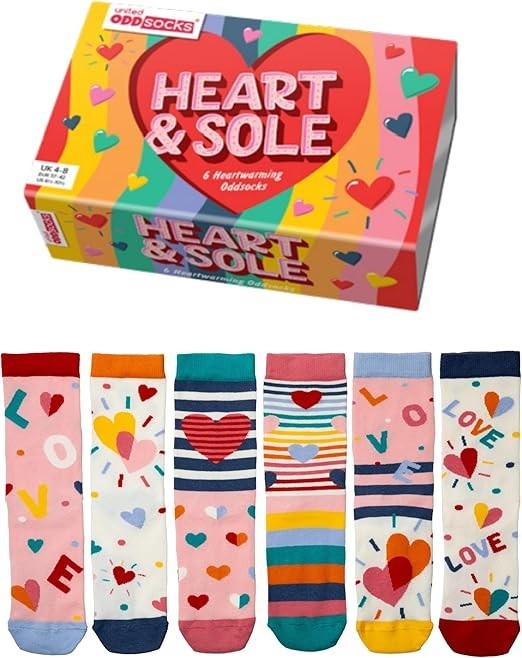 UNITED ODDSOCKS HEART AND SOLE SOCKS SIX ODD SOCKS FOR LADIES  6 - 11 GIFT IDEA