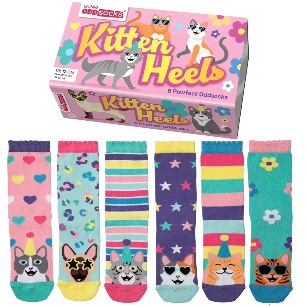 Kids Socks Kitten Heel Box OddSocks 6 Single Cotton  Girls Children UK 12-5.5