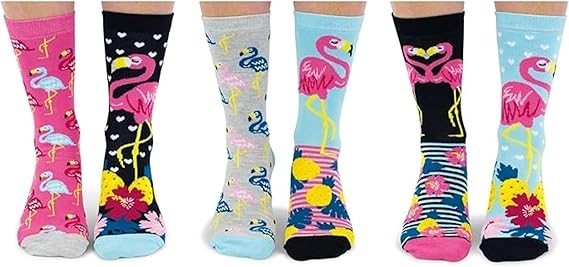 Womans Socks Novelty United Oddsocks Go Flamingo 6 Socks Floral  UK 4 - 8