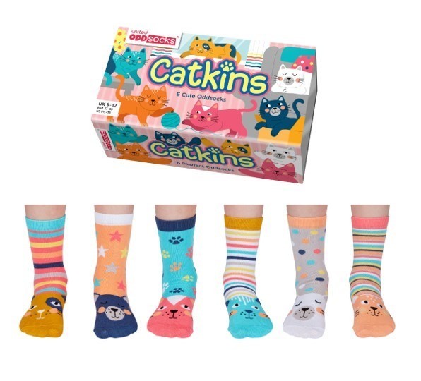 UNITED ODDSOCKS CATKINS SOCKS SIX ODD CUTE CAT SOCKS FOR GIRLS UK SIZE 9 - 12