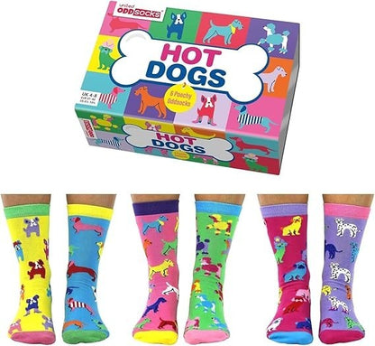 UNITED ODDSOCKS HOT DOG  SIX DOG ODD SOCKS FOR LADIES UK 4 - 8 GIFT IDEA