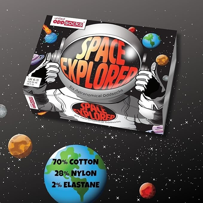 Sock Academy - SPACE EXPLORER 6-11 - 6 Odd Socks Gift Box United Oddsocks - UK 6