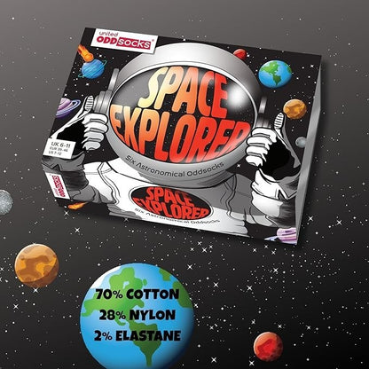Sock Academy - SPACE EXPLORER 6-11 - 6 Odd Socks Gift Box United Oddsocks - UK 6