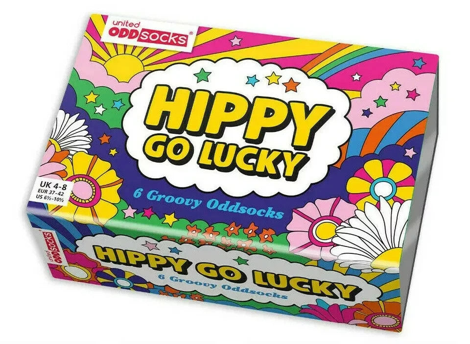 United Oddsocks Hippy Go Lucky Box of 6 Colourful Odd socks for Women UK4-8