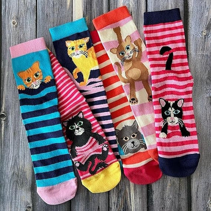 United Oddsocks - Feline Good - Box of 6 Odd Socks for Ladies - UK 4-8 EUR 37-42