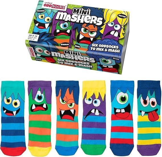 United Oddsocks The Mashers Six Monster Faced Odd Socks - Pack of 6