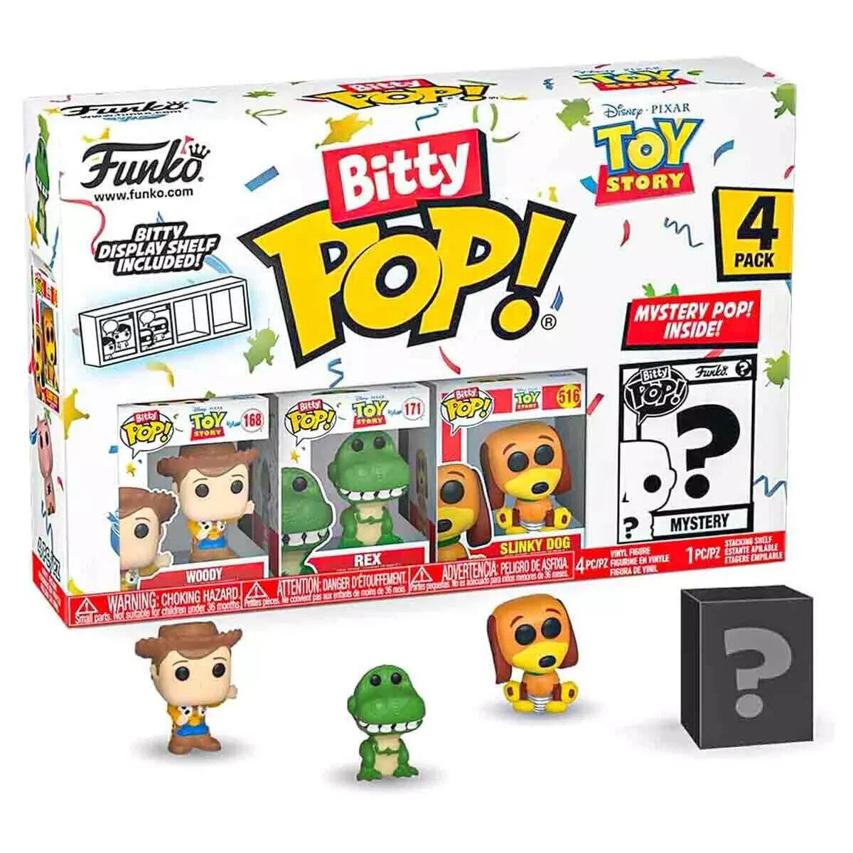 Toy Story Bitty POP Funko Figures 4-Pack - Woody, Rex, Slinky Dog & Mystery