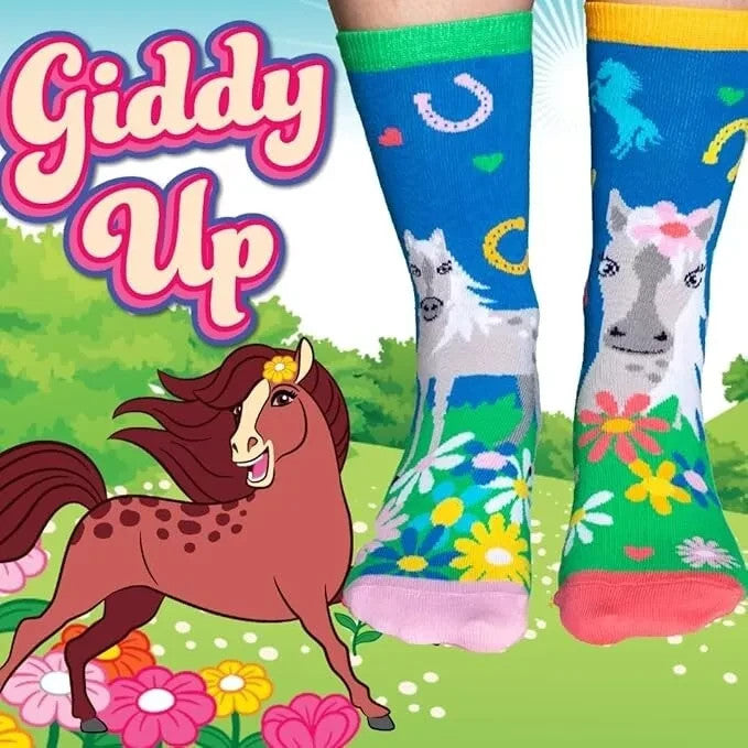 United Oddsocks Giddy Up Horse Themed Set Of 6 Girls Socks - UK Size 12-5.5
