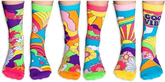 United Oddsocks Hippy Go Lucky Box of 6 Colourful Odd socks for Women UK4-8
